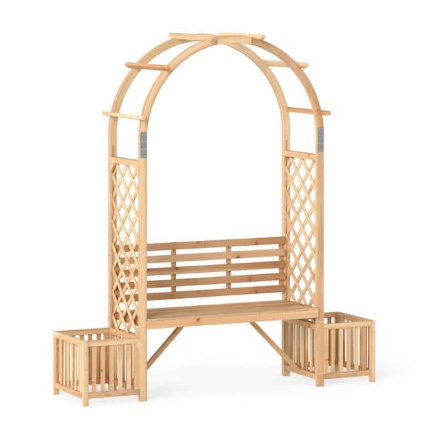 Garden Bench Arbor Arch with Love Seat 2 Trellises & Planting Box to Grow Grapes