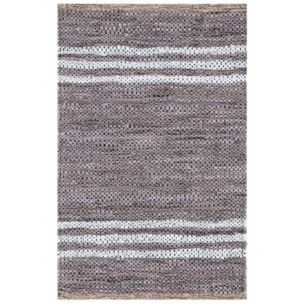 Vintage Leather 3 ft. x 5 ft. Silver/Ivory Border Striped Area Rug price history on PriceWatchPro