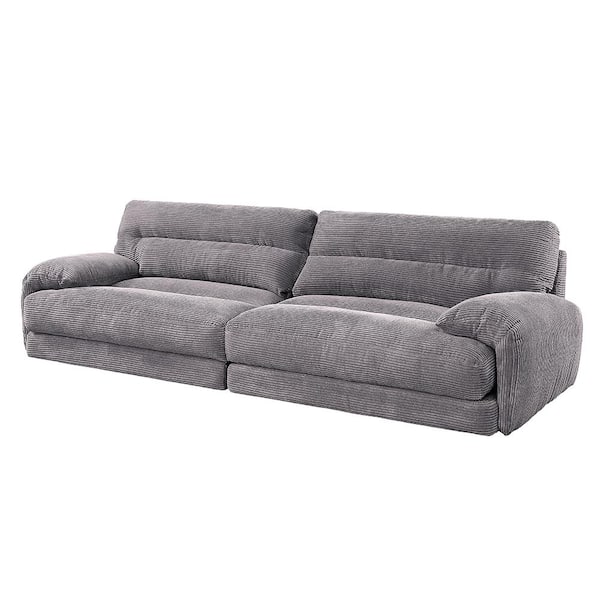 Cadenza 42 in. Gray Corduroy Solid Microfiber 3-Loveseat with Armrests