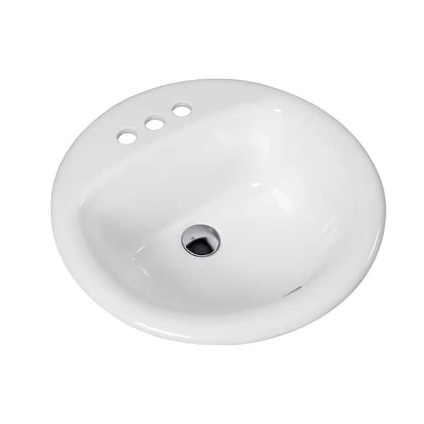 Oakland 19 in. Round Top-mount Ceramic Bathroom Sink in White with Overflow and 4 in. Center Set Faucet Holes