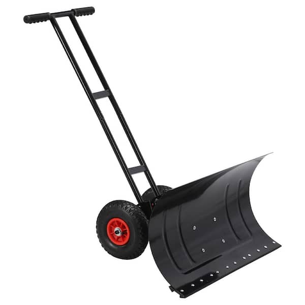 40 in. Metal Handle Steel Snow Shovel with Wheels and Adjustable Cushioned Grip for Snow Removal