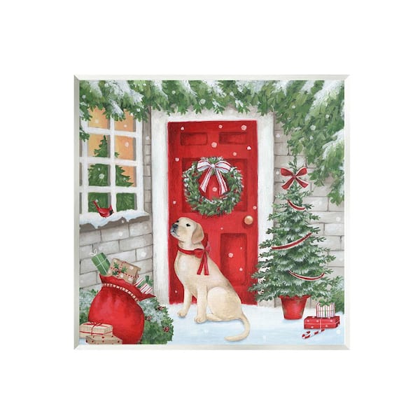 Dog and Winter Holiday Doorway by Emma Leach 1 Piece Unframed Graphic Print Animal Poster Art Print 12 in. x 12 in.