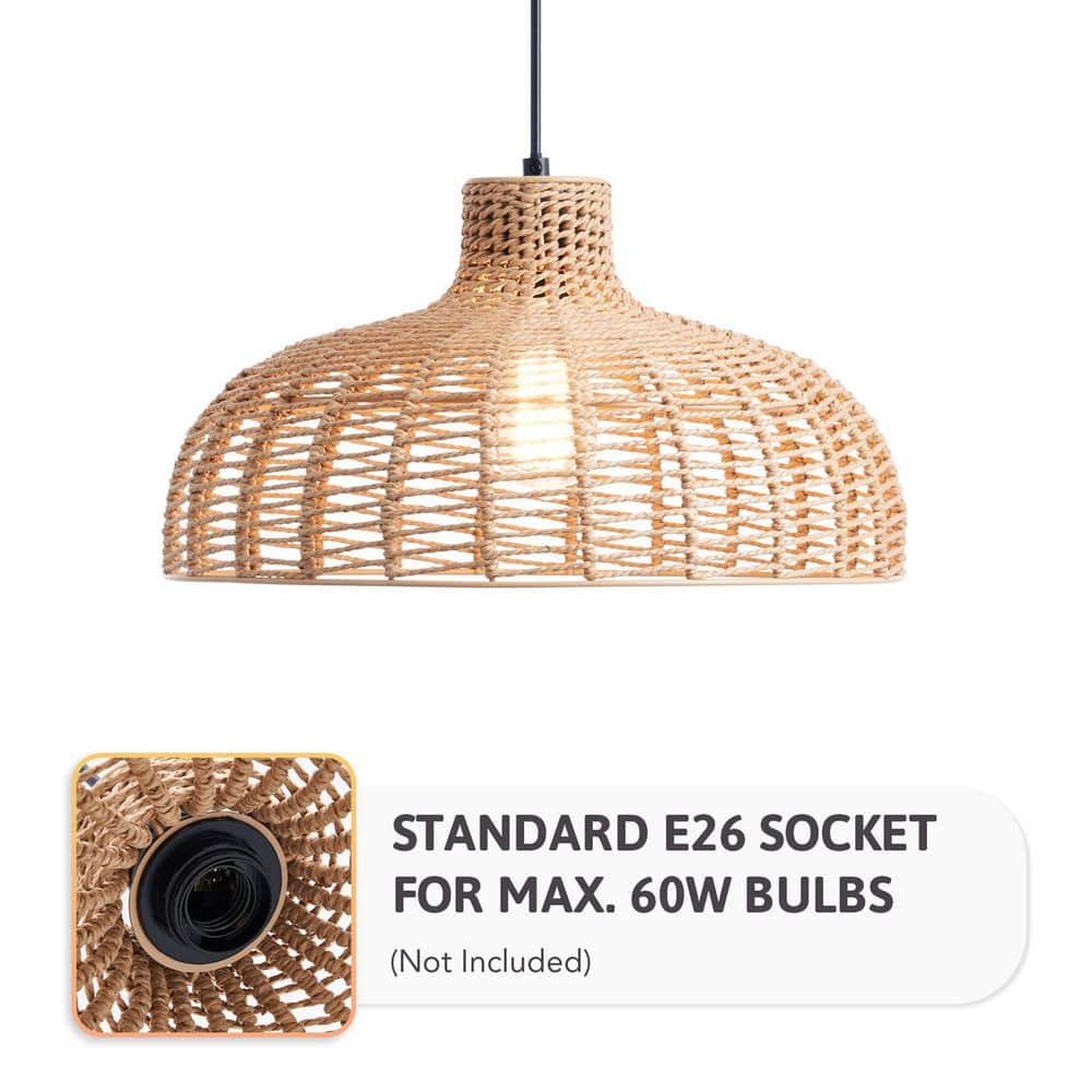 Matte Black Handwoven Hemp Rope Dome Pendant Light