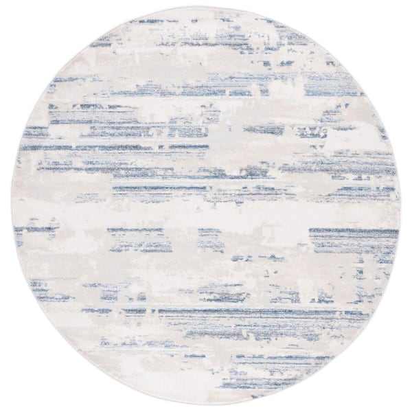 SAFAVIEH Whisper 7 ft. x 7 ft. Gray/Blue Ivory Distressed Striped Round Area Rug