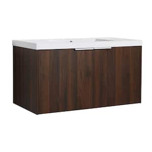 18.1 in. W x 35.4 in. D x 19.3 in . H Bathroom Vanity in California Walnut with White Cultured Marble Top