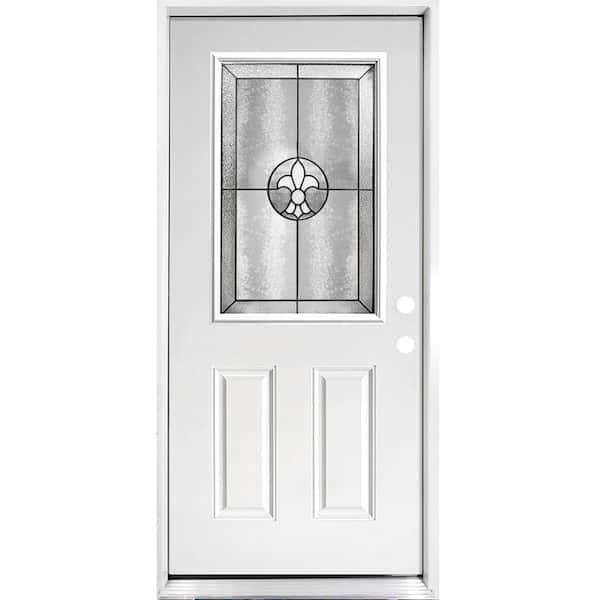 Steves & Sons 36 in. x 80 in. Element Series Trinity Left-Hand Inswing 1/2-Lite Decorative White Primed Steel Prehung Front Door