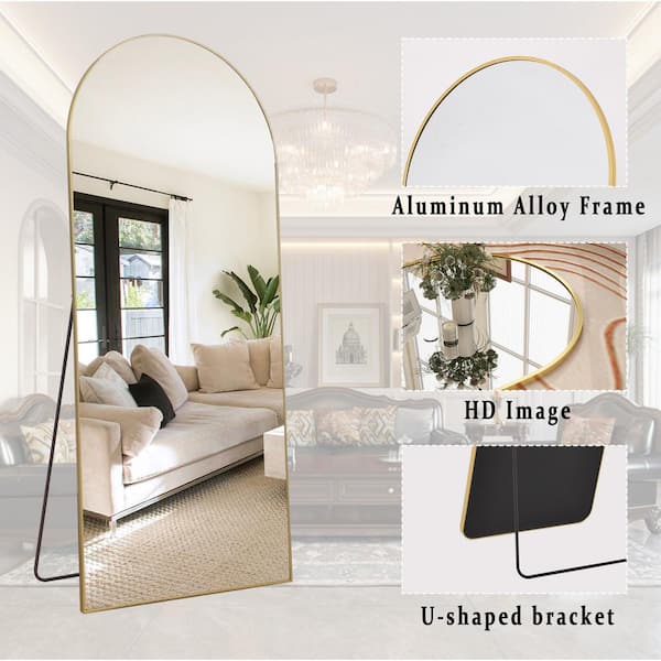 26 in. W x 71 in. H Arched Gold Aluminum Alloy Framed Full Length Mirror Standing Floor Mirror