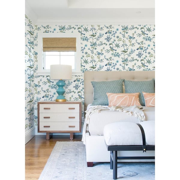 Jinjur Teal Bird Trail Wallpaper Sample