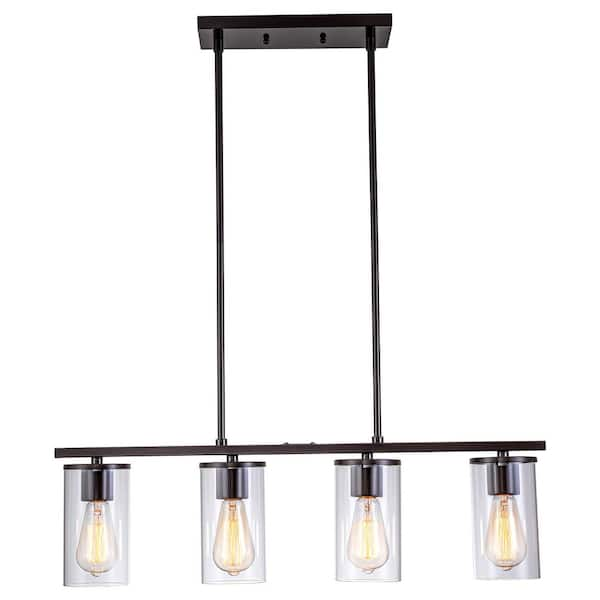 C Cattleya 60-Watt 4-Light Oil-Rubbed Bronze Island Pendant Light with Clear Glass Shade, No Bulbs Included