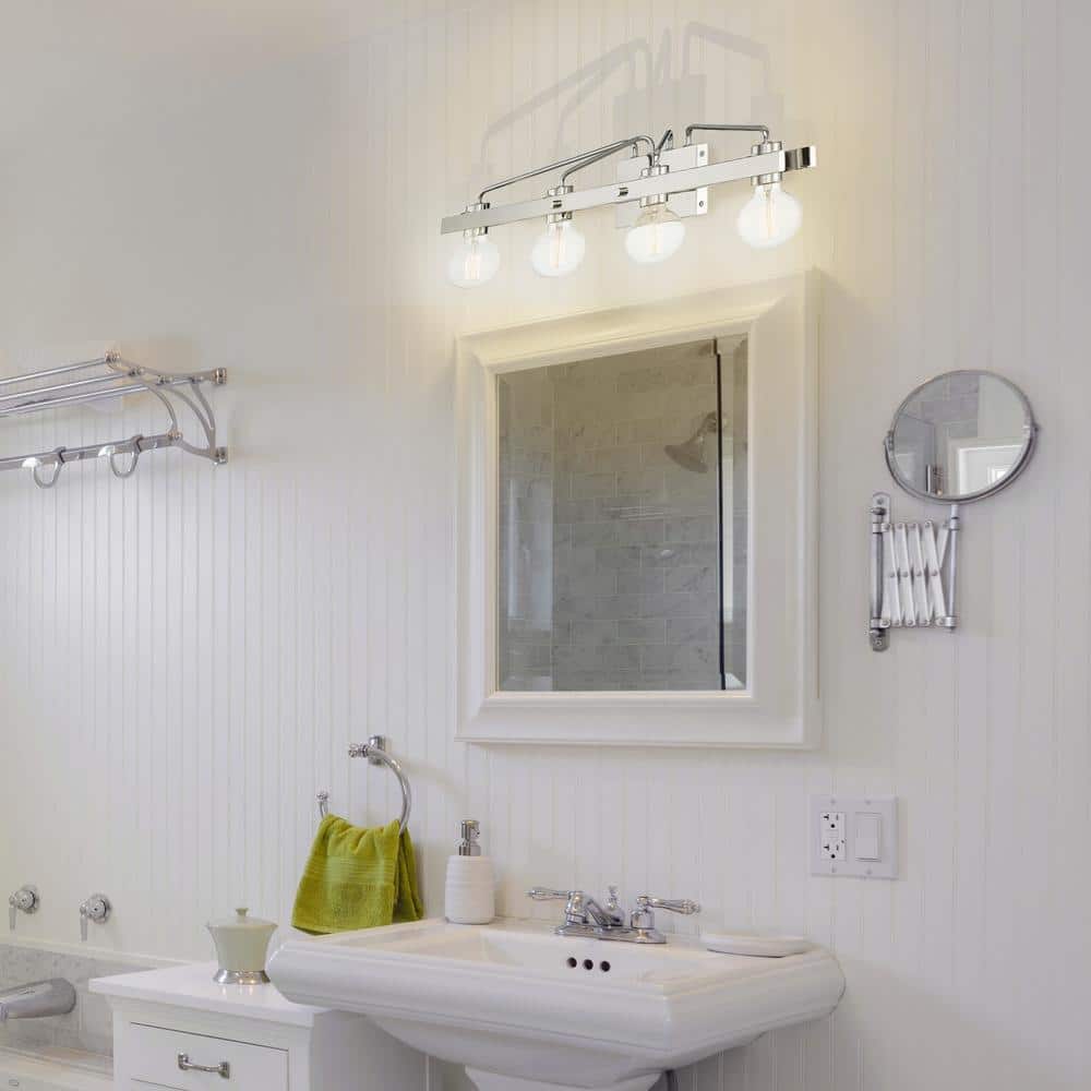 Ravella 33.25 in. 4-Light Polished Nickel Industrial Vanity Light price history on PriceWatchPro