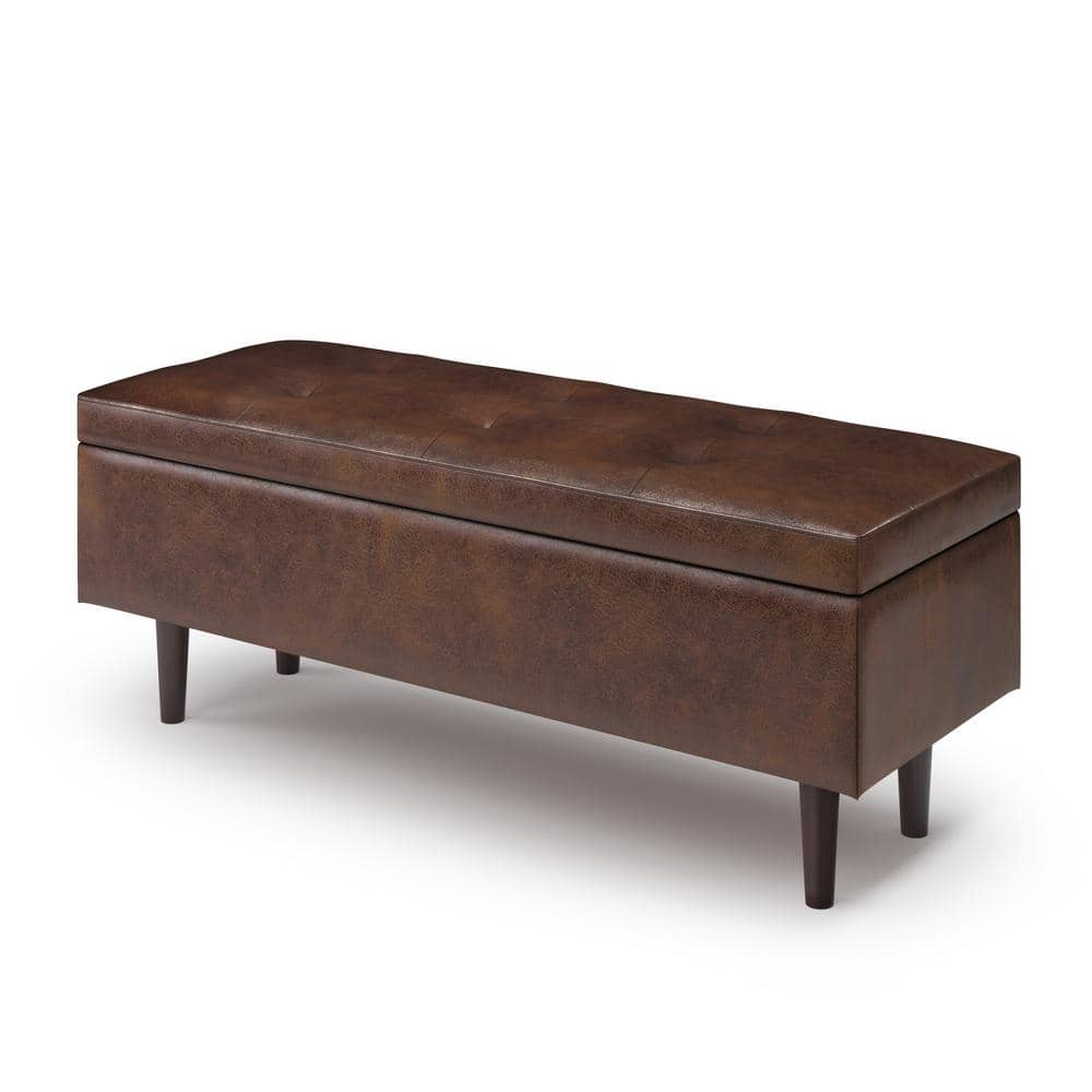 Shay Mid Century Distressed Chestnut Brown Faux Leather Storage Ottoman