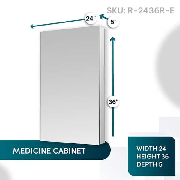 Aquadom Royale 24 in. W x 36 in. H Rectangular Medicine Cabinet with Mirror Defogger, Removable 3X Magnifying Mirror, Left Hinge