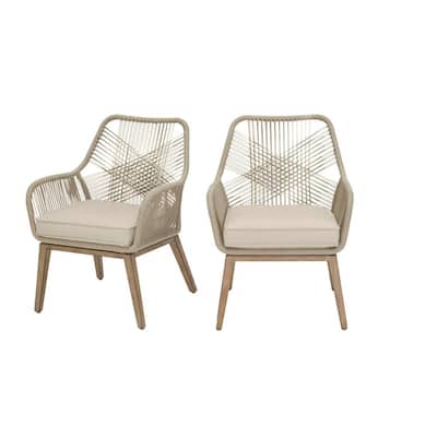 Haymont Stationary Steel Wicker Outdoor Patio Dining Chair with Beige Cushion (2-Pack)