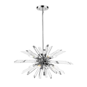 Burst 8-Light Chrome Indoor Starburst Chandelier with No Bulbs Included