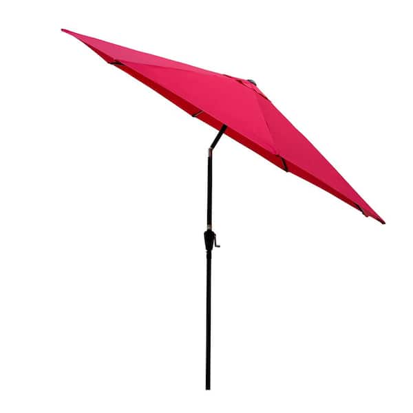 Tunearary 10 ft. Outdoor Polyester Market Patio Umbrella with 8 Steel Ribs with Crank Tilt in Red