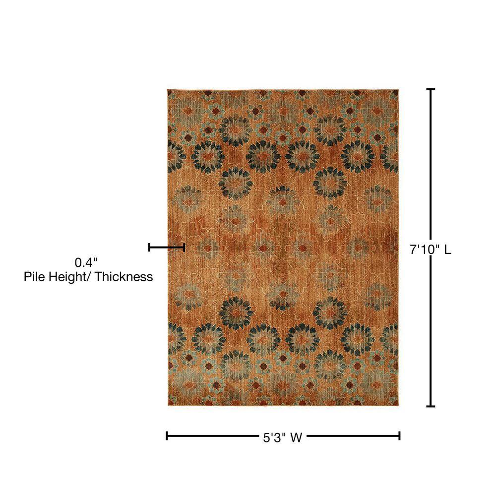 Saffron Orange and Turquoise Floral Synthetic Area Rug