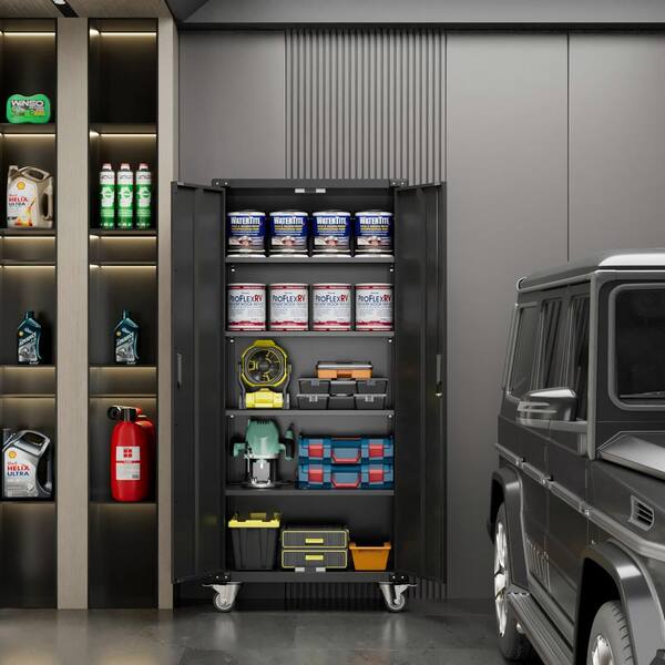 72 in. H Black Steel Storage Cabinet with 2-Doors and 4-Adjustable Shelves  Lockable Tall Cabinet XS-W1505S00001 - The Home Depot