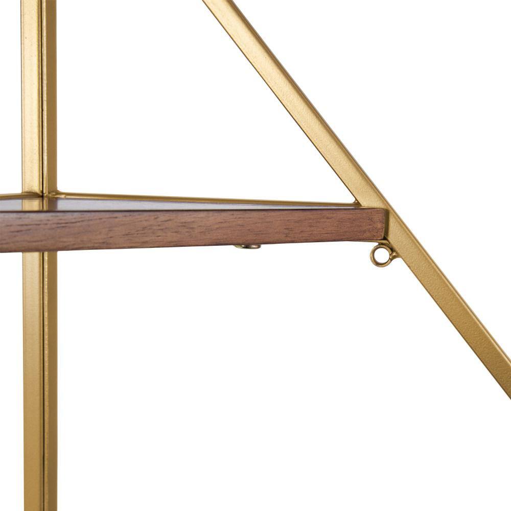 Walnut Brown Floating Corner Shelf with Gold Frame
