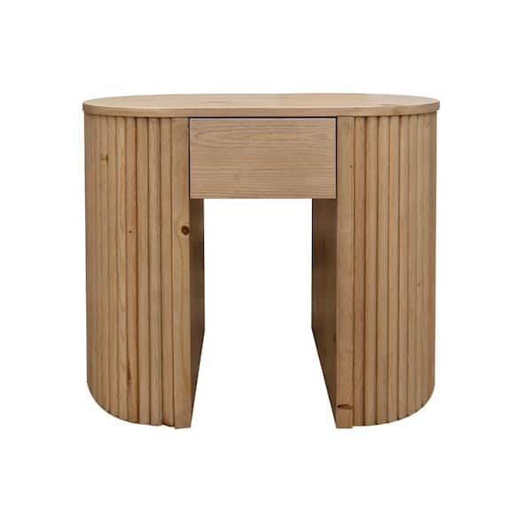 Benjara 26.5 in. Natural Brown Oval Wood End Table with 1 Drawer