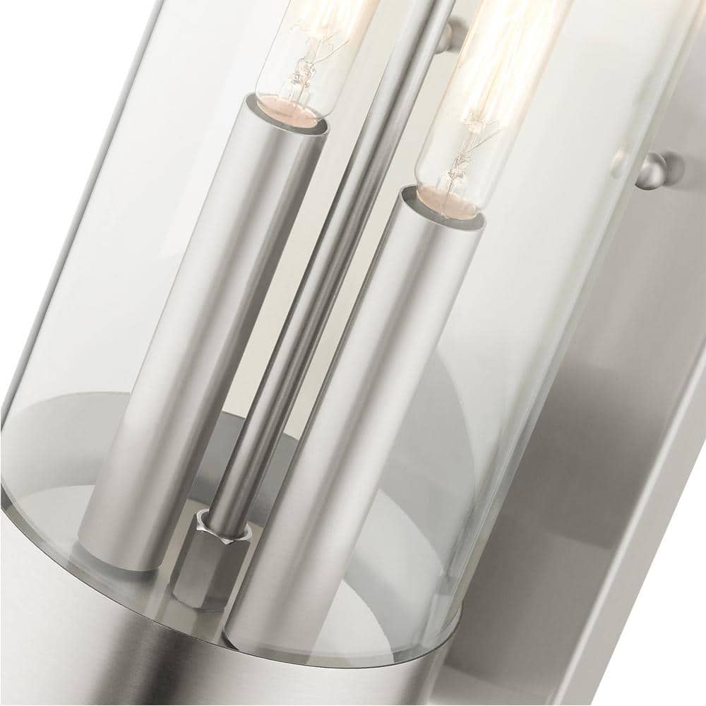 Brushed Nickel 2-Light Outdoor Wall Lantern with Clear Glass