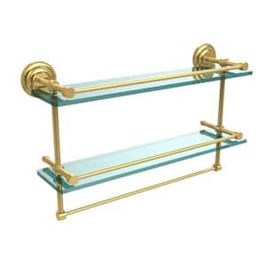 22 in. L x 12 in. H x 5 in. W 2-Tier Gallery Clear Glass Bathroom Shelf with Towel Bar in Polished Brass