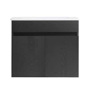 24 in. W x 18 in. D x 19 in. H Single Sink Wall Mounted Bath Vanity in Black with White Ceramic Top Sink