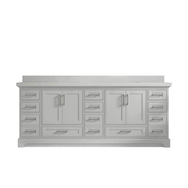 Willow Collections Fenway 84 in. W x 22 in. D x 36 in. H Double Sink Bath Vanity in Elephant Gray with 2" Carrara Quartz Top
