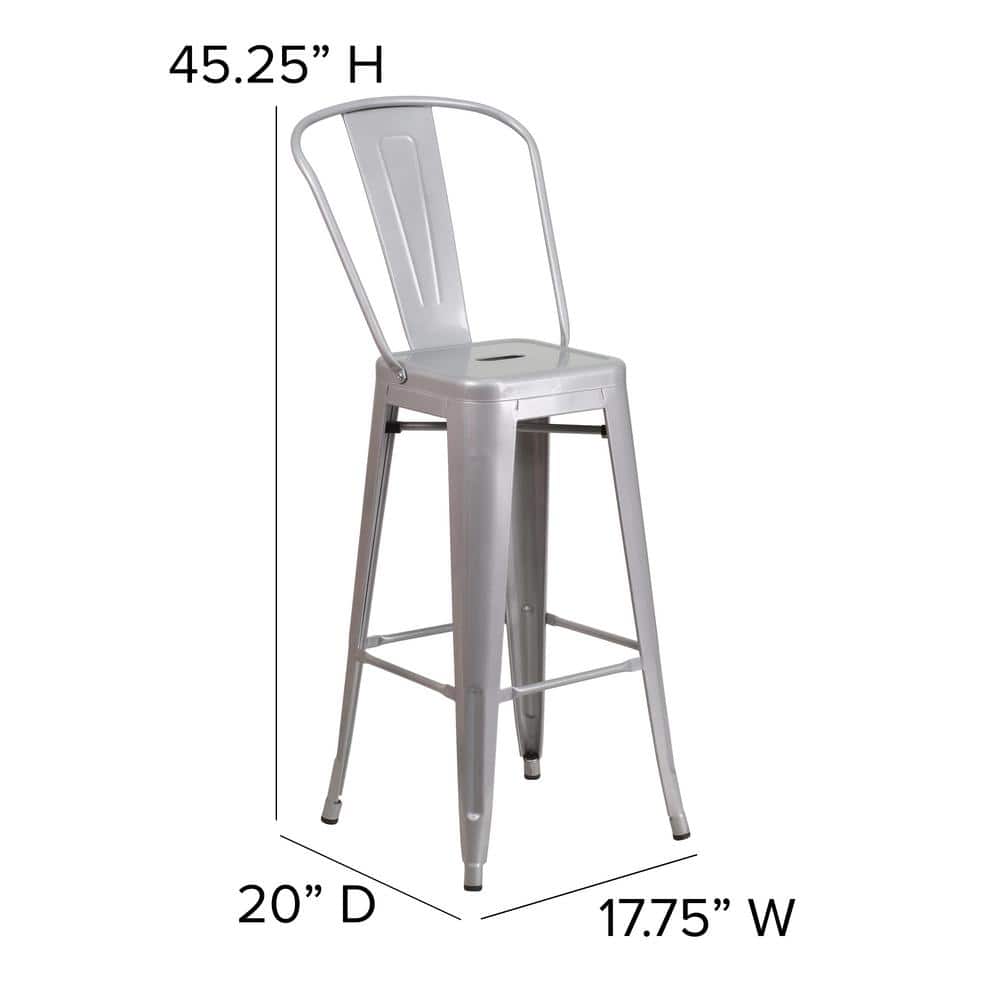 Silver Metal 30" High Backless Industrial Bar Stool