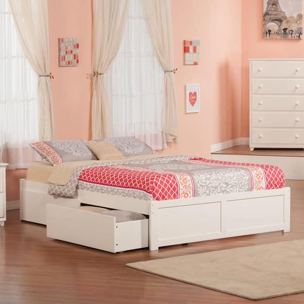 Concord White Queen Platform Bed with Flat Panel Foot Board and 2-Urban Bed Drawers