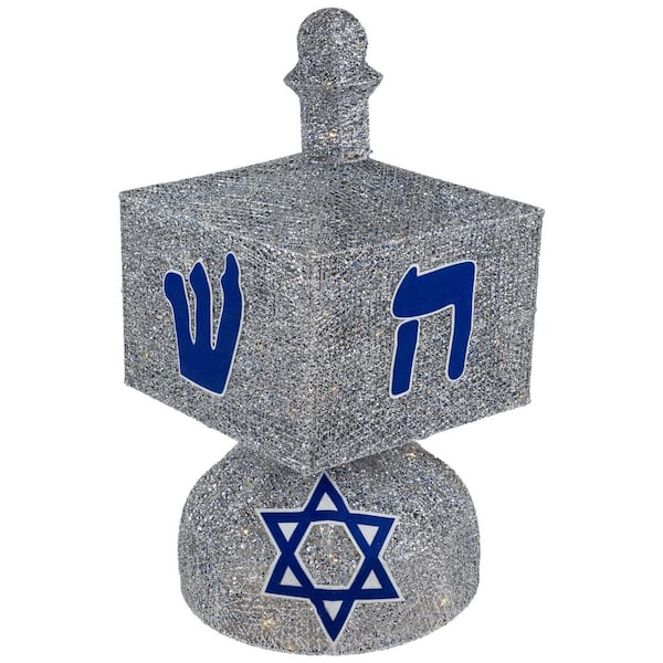 LED Lighted Hanukkah Dreidel Outdoor Decoration-37 in. Clear Lights-Silver