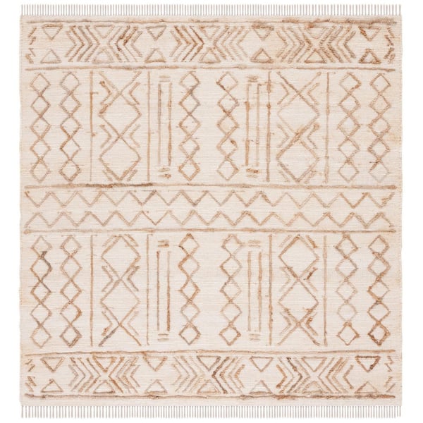 Natural Fiber 6 ft. x 6 ft. Square Natural/Beige Geometric Woven Area Rug