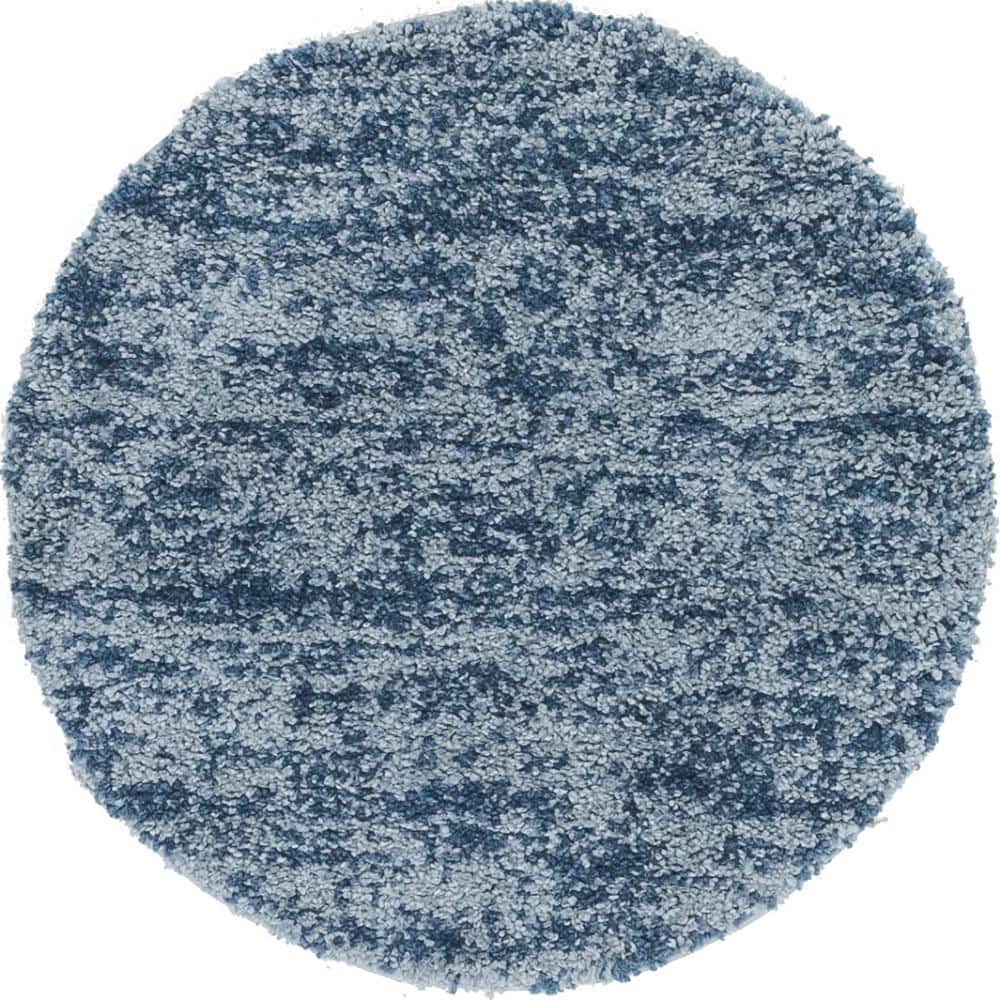 Unique Loom Hygge Shag Misty Blue 3 ft. 3 in. x 3 ft. 3 in. Round Rug