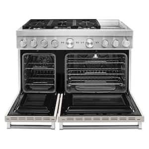 48 in. 6.3 cu. ft. Smart Double Oven Dual Fuel Range with True Convection in Milkshake with Griddle