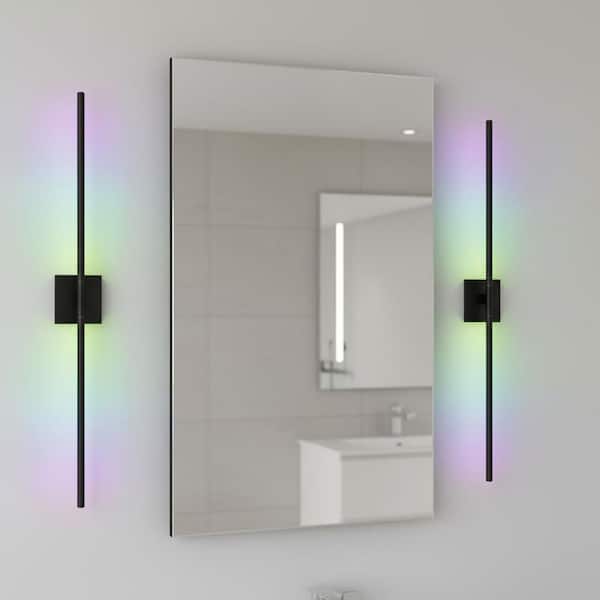 24 in. 1-Light Black Integrated LED Wall Sconce Set of Two, RGBW Dimmable Wall Lamp for Bedroom, Living Room, Bathroom