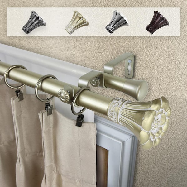 Rod Desyne 48 in. - 84 in. 1 in. Blossom Double Curtain Rod Set in Light Gold