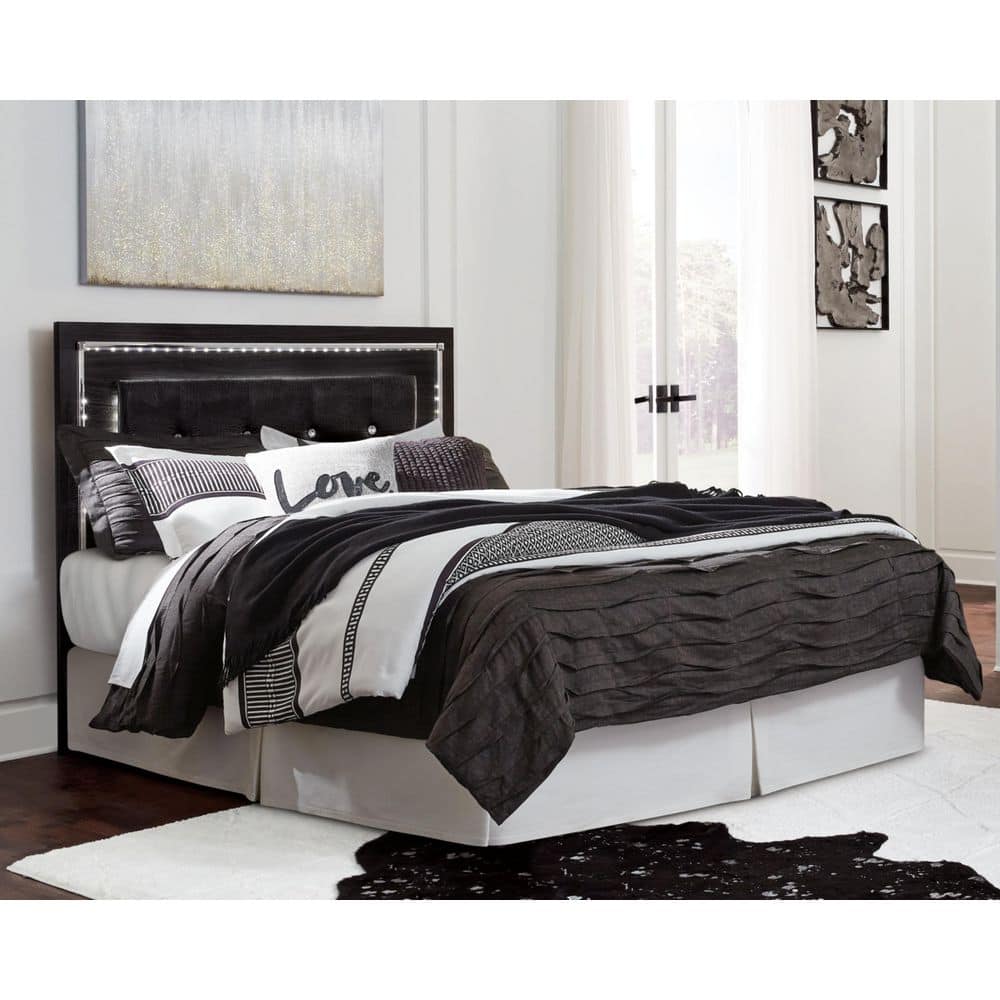 Kaydell Black Upholstered Queen Storage Bed with LED Lighting