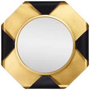 Round Wall Mirror on Gold Foiled Octagon with Curled Metal Frame, 32 in. x 32 in.