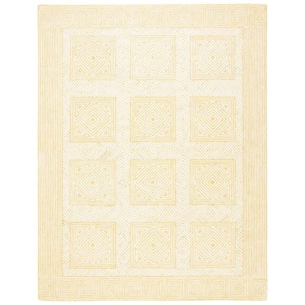 Roslyn Yellow/Ivory 9 ft. x 12 ft. Diamond Square Area Rug
