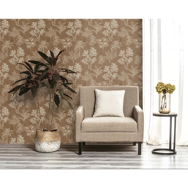 Zen Collection Blue/Gold Floating Foliage Metallic Sheen Finish Non-Pasted Non-Woven Wallpaper Roll