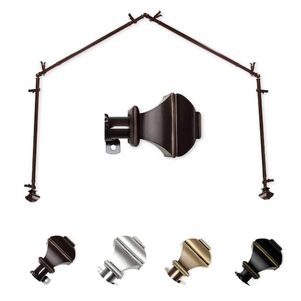 EMOH 13/16" Dia Adjustable 4-Sided Bay Window Curtain Rod 28 to 48" (each side) with Julianne Finials in Cocoa