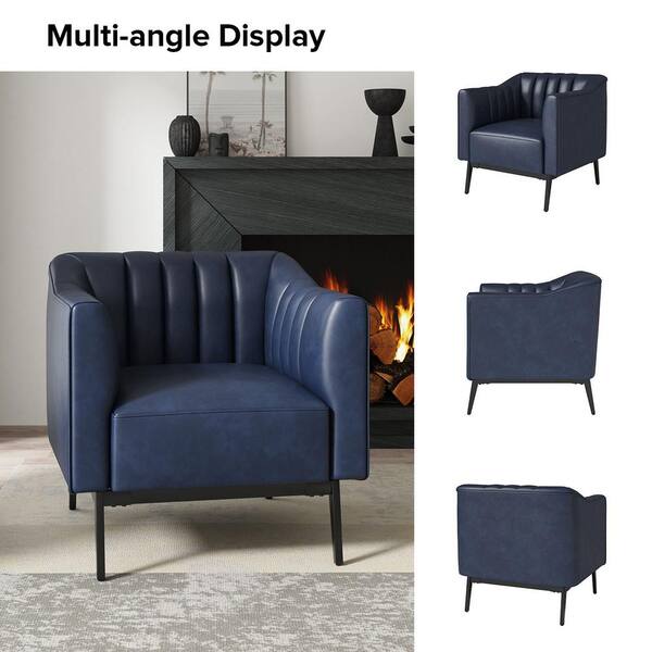 JAYDEN CREATION Curtis Navy Industrial Leather 30 in. Wide Chair