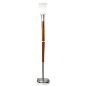 Manhattan 72 in. Brushed Nickel Finish Metal and Wood Torchiere Floor Lamp