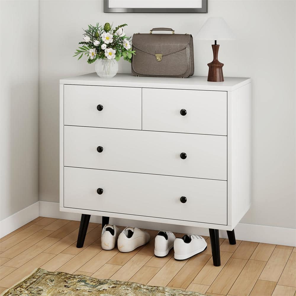4 Drawer 28 in Dresser Wooden Storage Dresser Chest with Anti-Toppling Kits White