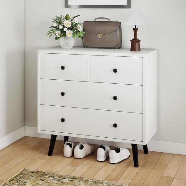 white 4 drawer dresser HONEY JOY 28 in. 31.5 in. Wooden Storage Dresser Chest with Anti-Toppling Kits TOPB009196 Tall and lean TaoHFE White 4 Drawer Dresser
