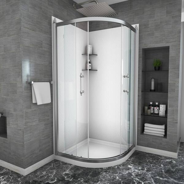 The Twillery Co. F2223128746949349066FD614BDDCAC8 Rudnick 32 W x 76 H Round Sliding Shower Enclosure with Base Included