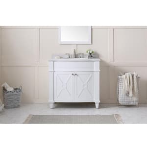 Bergeron 36 in. W x 22 in. D x 34 in. H Single Sink Bath Vanity in White with White Engineered Marble Top