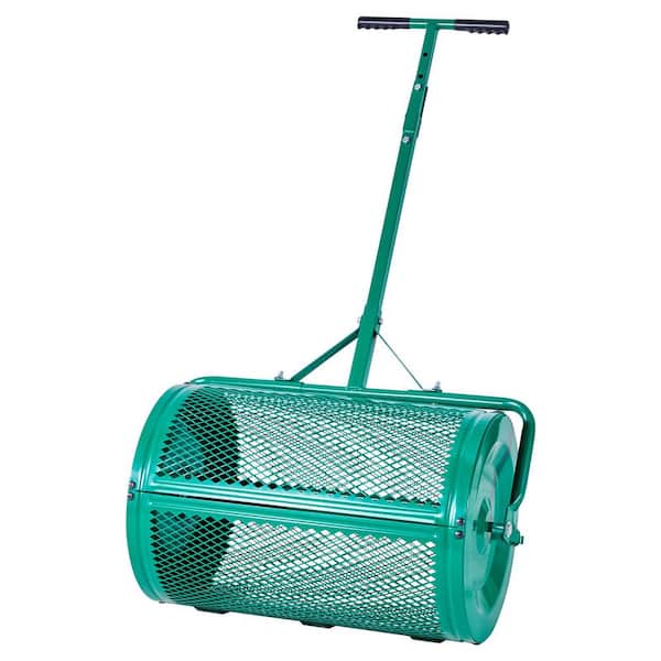 Compost Spreader, 24 in. Wide Peat Moss Spreader with Push/Tow Handle, 4 Heights Adjustable, Powder-Coated Steel
