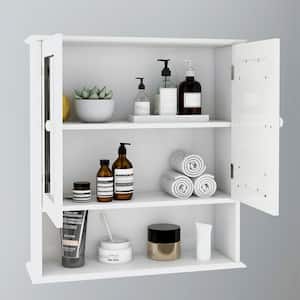 22 in. Bathroom Storage Wall Cabinet Over Toilet with Doule Mirror Doors and Shelves in White