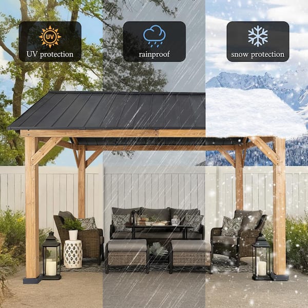 INMITOM 13 ft. x 15 ft. Cedar Wood Hardtop Gazebo With