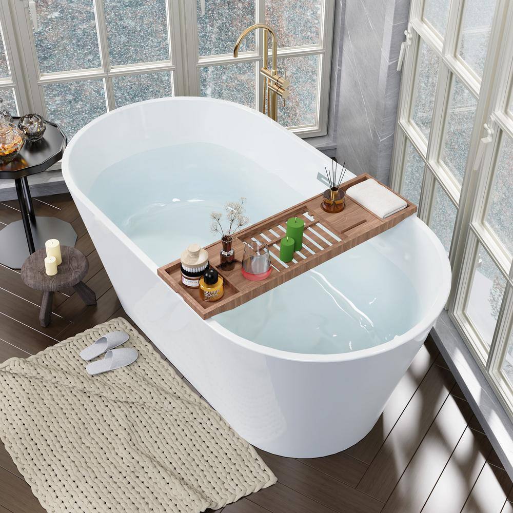 59'' White Freestanding Acrylic Soaking Bathtub